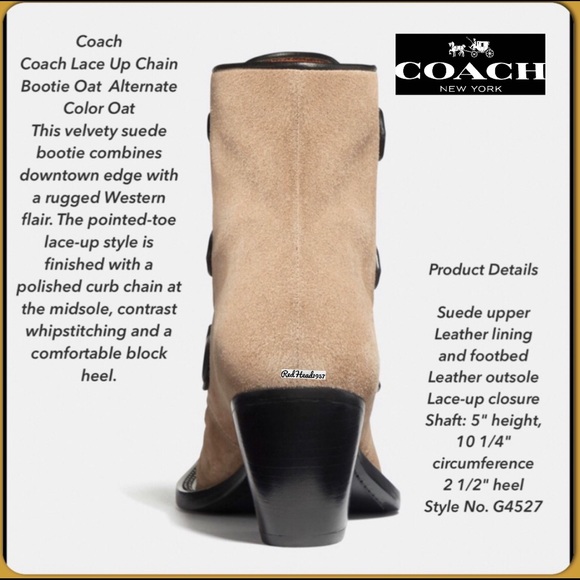 🎁 HTF! 🔥👸🏻 Coach Lace-Up Chain Oak Booties NIB👢 🎁 FIRM PRICE🔥🔥🔥 - Picture 6 of 13